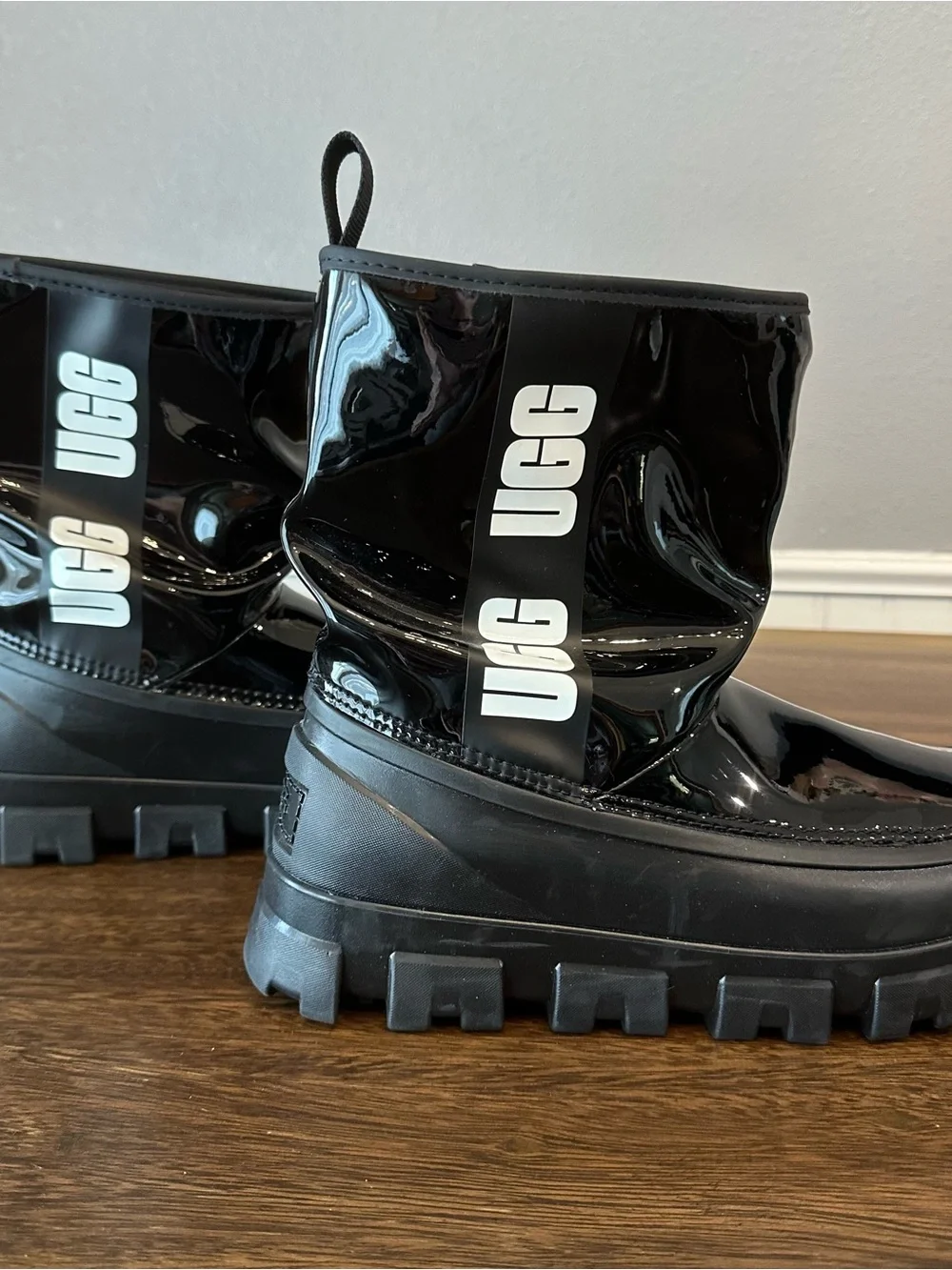 UGG Kids Black Patent Lug-Sole Boots